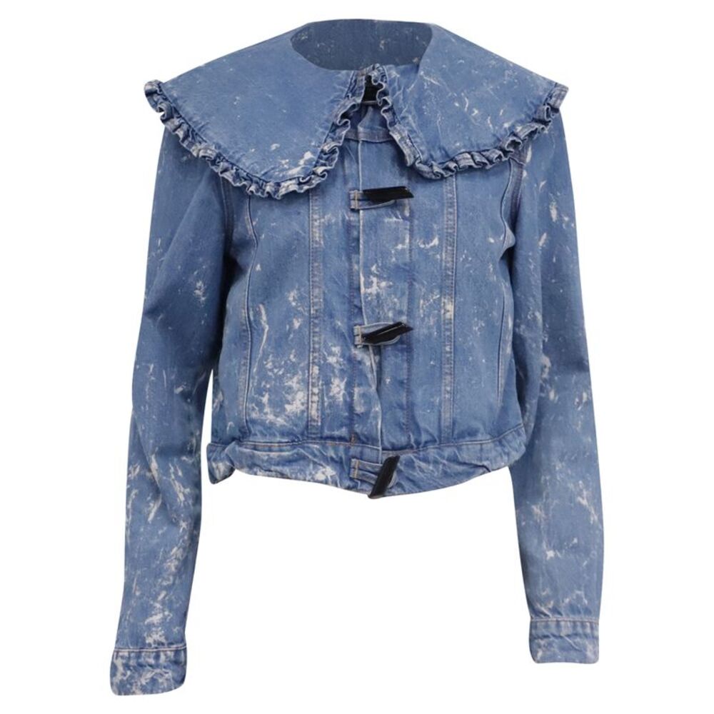 Ganni Bleach Ruffle Collar Denim Jacket in Blue Cotton